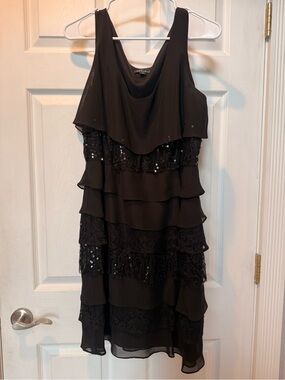 S.L. Fashions Black Sleeveless Tiered Sequin Cocktail Dress